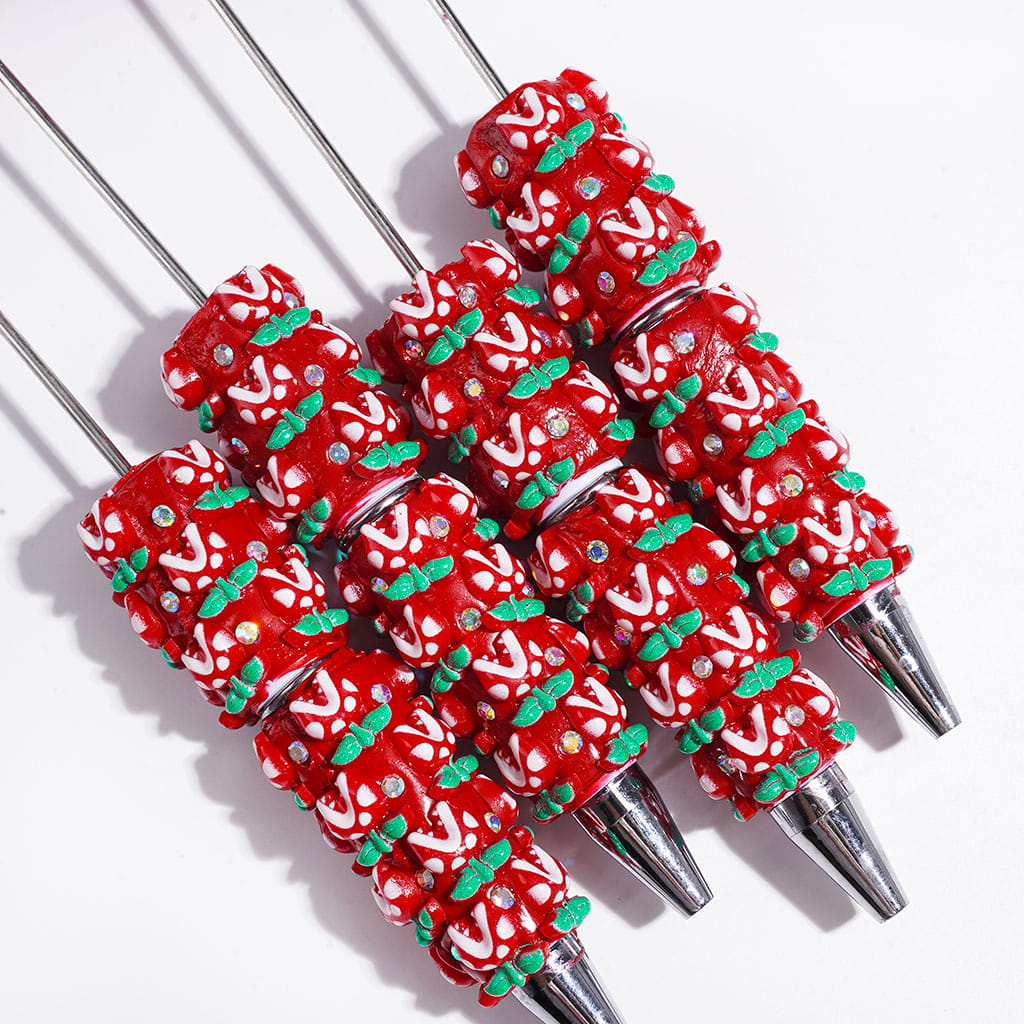 Red Corpse Flower and AB Rhinestones Beadable Clay Pens, Red Pen Base
