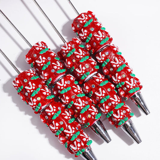 Red Corpse Flower and AB Rhinestones Beadable Clay Pens, Red Pen Base