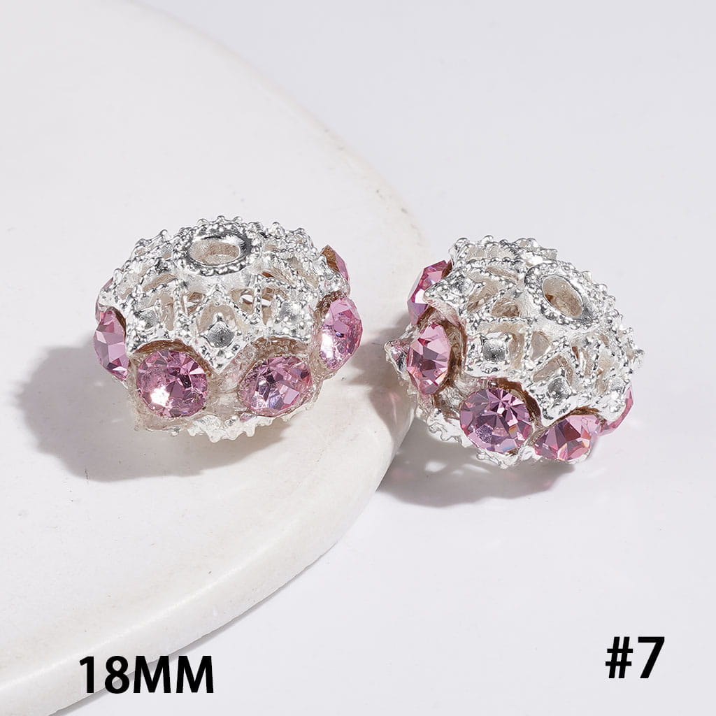 Silver Alloy Beads Hollowed Lantern with Cone-Shaped Rhinestones, Multi-Color