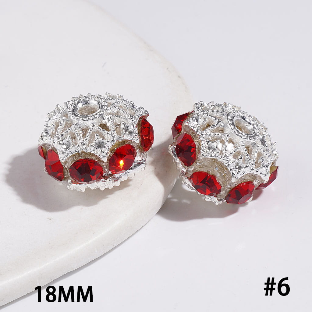 Silver Alloy Beads Hollowed Lantern with Cone-Shaped Rhinestones, Multi-Color