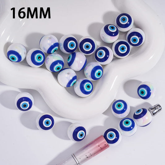 Acrylic Beads for Bracelets UV Coating Evil Eye in Teal and Blue, 16MM
