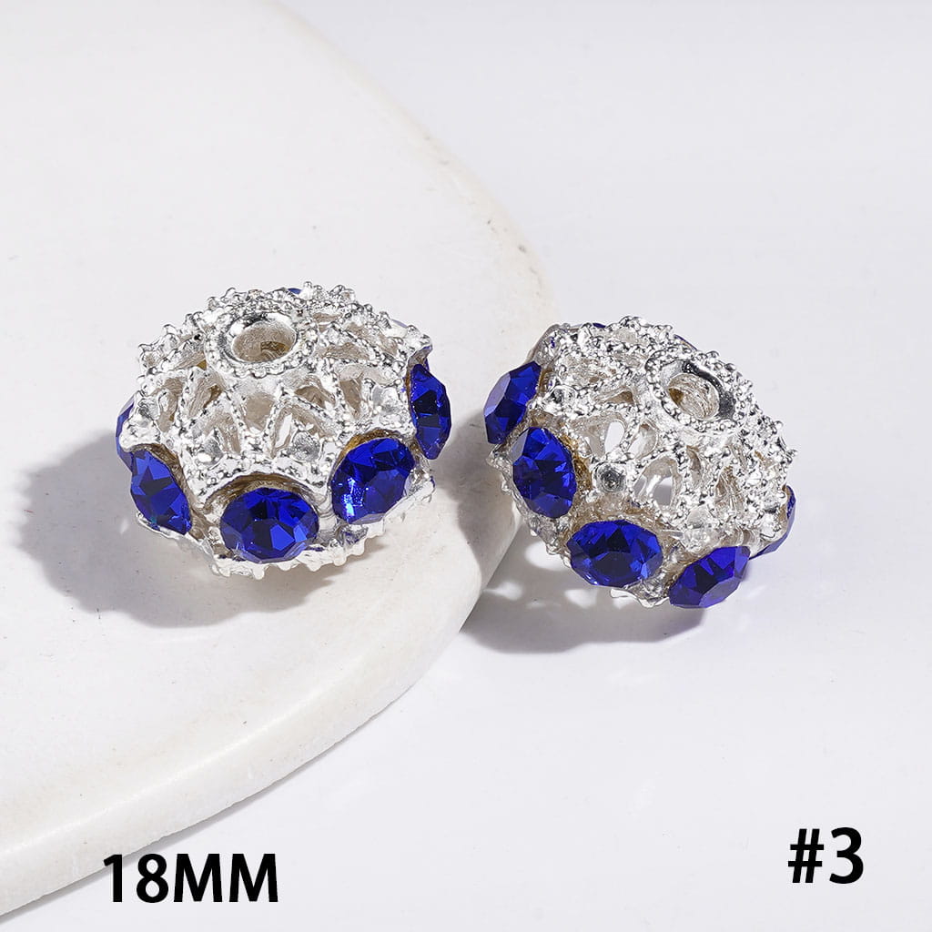 Silver Alloy Beads Hollowed Lantern with Cone-Shaped Rhinestones, Multi-Color