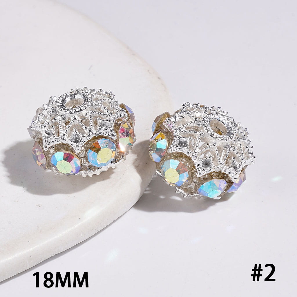 Silver Alloy Beads Hollowed Lantern with Cone-Shaped Rhinestones, Multi-Color