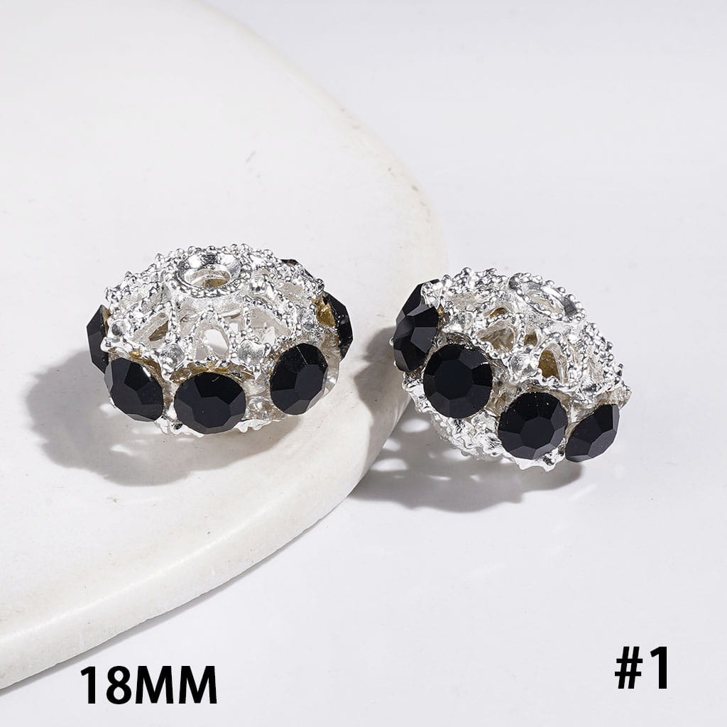 Silver Alloy Beads Hollowed Lantern with Cone-Shaped Rhinestones, Multi-Color