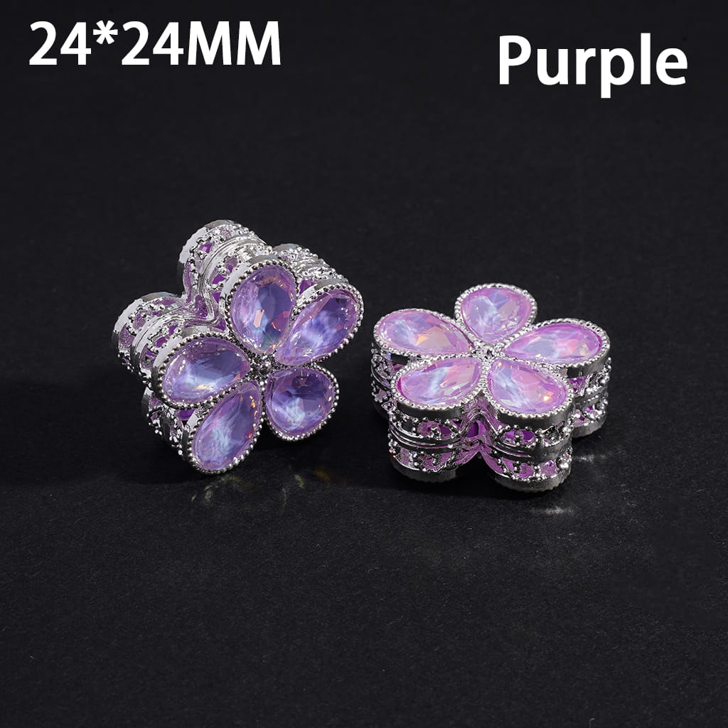 Exquisite Silver Alloy Flower with Shiny Water-Drop Shape Fancy Rhinestones, Multi-Color, 24*24MM