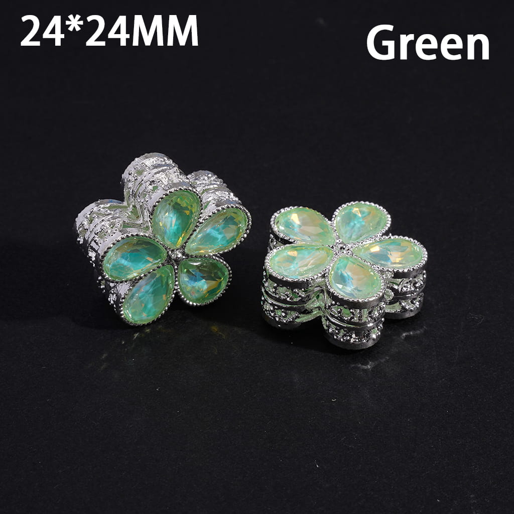 Exquisite Silver Alloy Flower with Shiny Water-Drop Shape Fancy Rhinestones, Multi-Color, 24*24MM