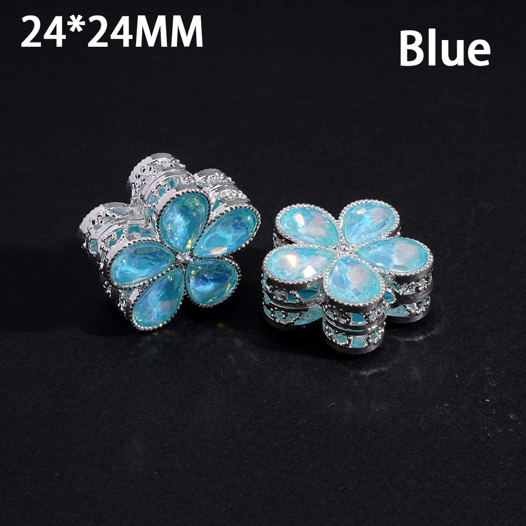 Exquisite Silver Alloy Flower with Shiny Water-Drop Shape Fancy Rhinestones, Multi-Color, 24*24MM