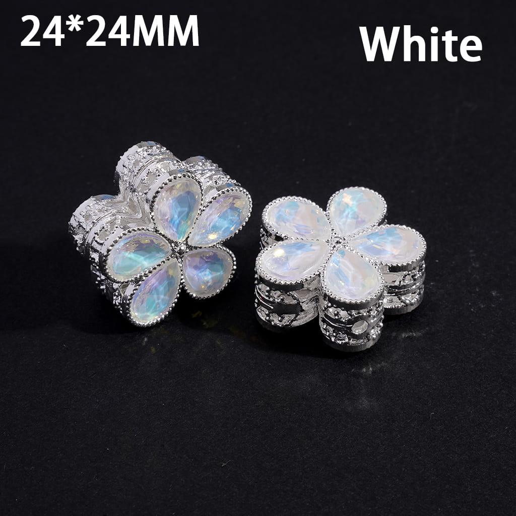 Exquisite Silver Alloy Flower with Shiny Water-Drop Shape Fancy Rhinestones, Multi-Color, 24*24MM