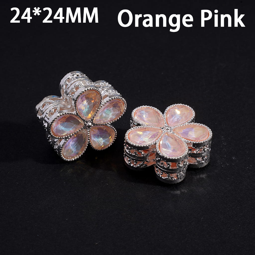 Exquisite Silver Alloy Flower with Shiny Water-Drop Shape Fancy Rhinestones, Multi-Color, 24*24MM