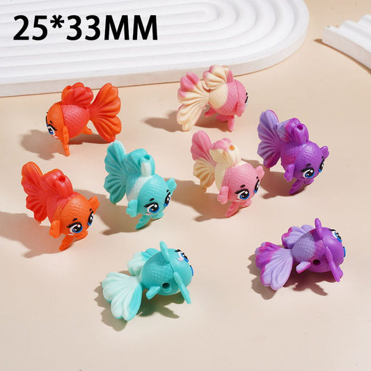 3D Smiling Goldfish in Gradient Colors Silicone Focal Beads, 25*33MM Multi Colors