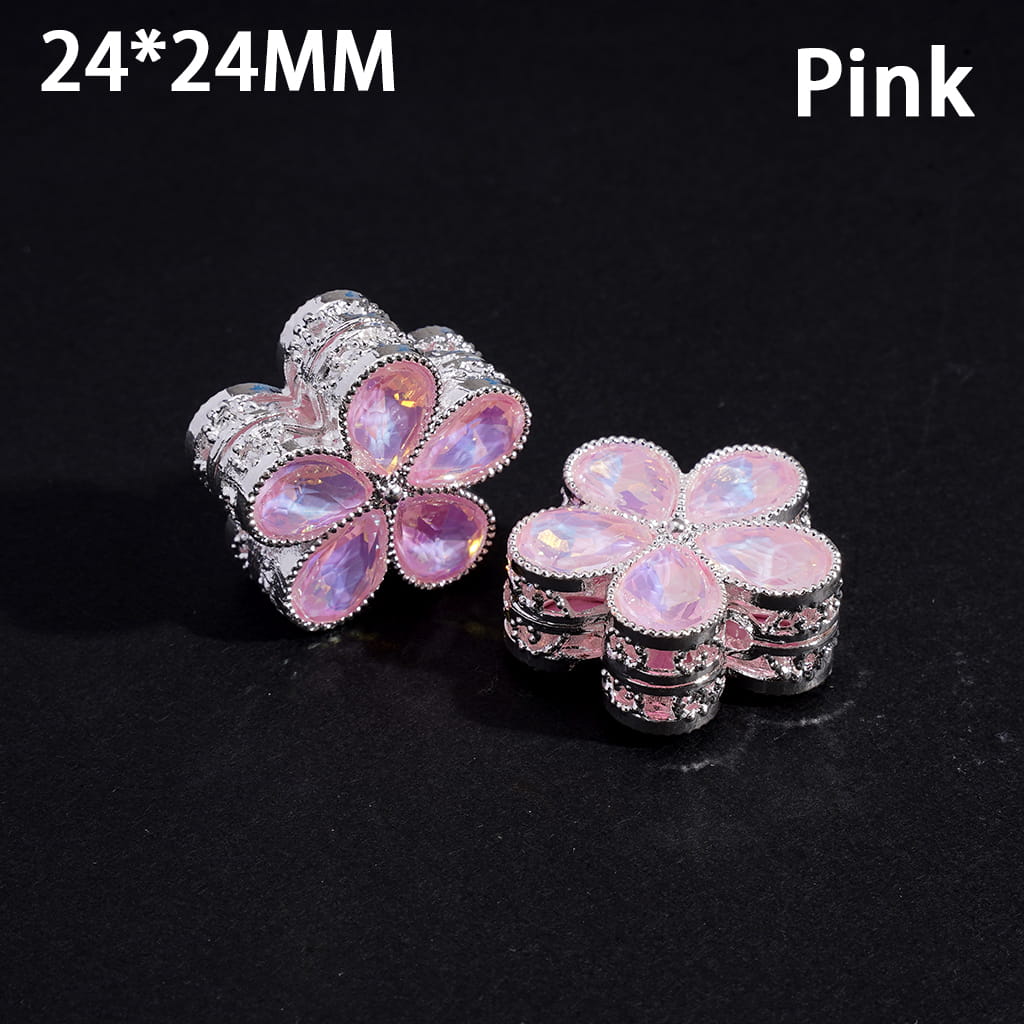 Exquisite Silver Alloy Flower with Shiny Water-Drop Shape Fancy Rhinestones, Multi-Color, 24*24MM
