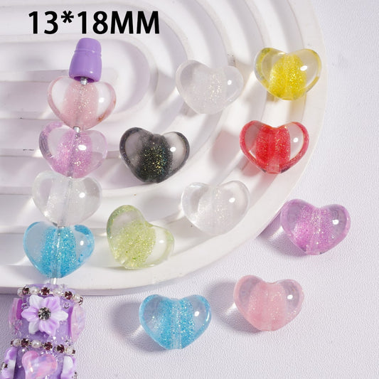Acrylic Beads Shiny Glitter Sugar Core Inside Heart Shape Multi-Color 13*18MM (Single Color is available for 500pcs(whole bag)Only)