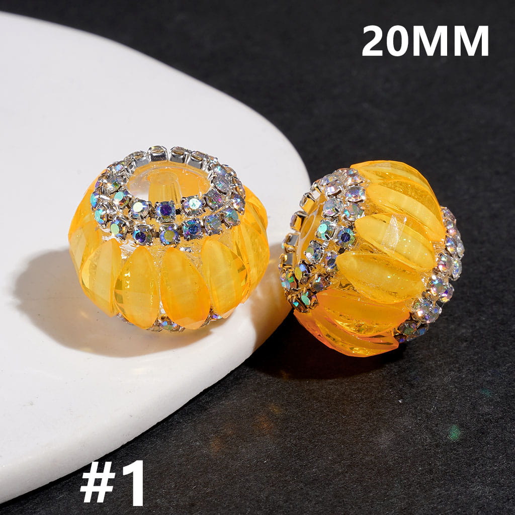 Acrylic Pumpkin Beads w AB Rhinestone Chains on Clear Background, Halloween Theme, 20MM, Neon Color (Please Read Description)