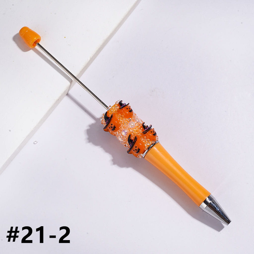Hand-Made Sugar Beadable Pens with Skull Ghost Halloween Series, UV Coated White Pearl Black Cone Shaped Rhinestones