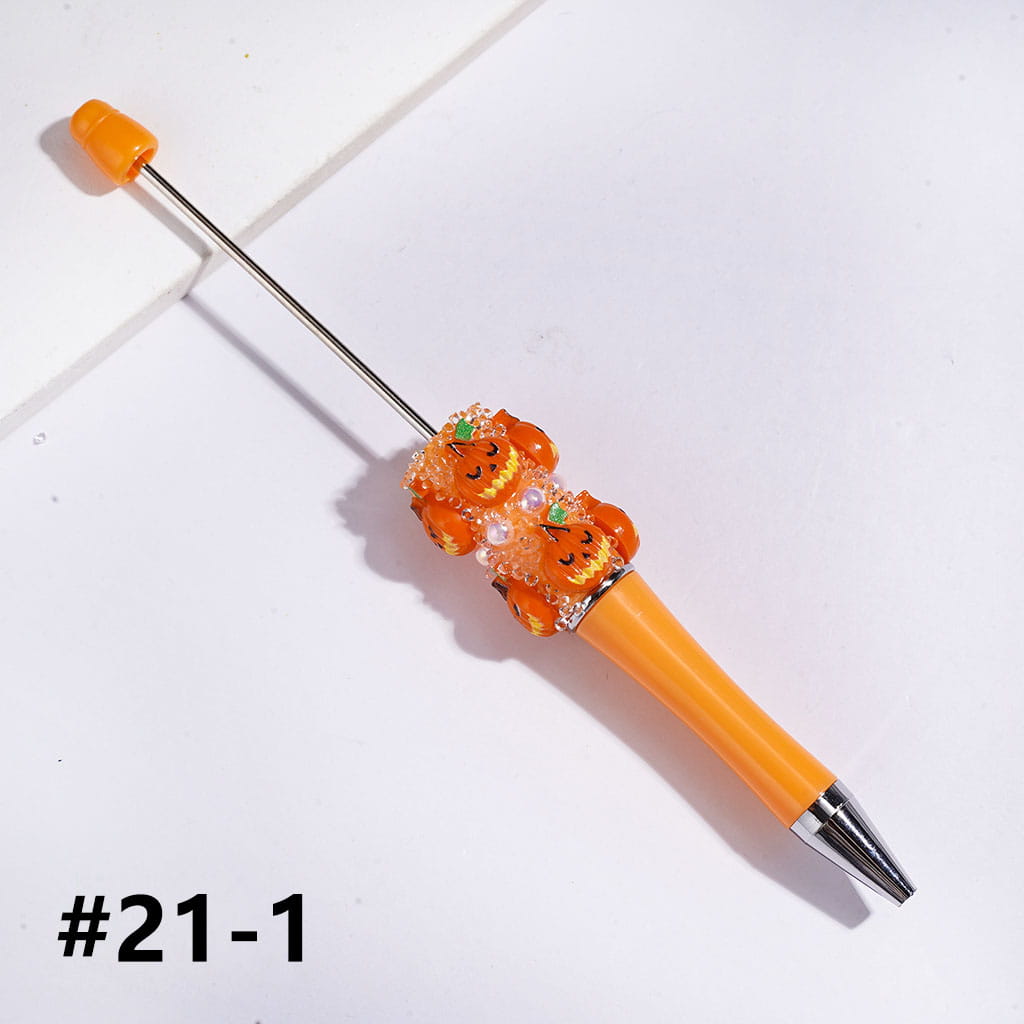 Hand-Made Sugar Beadable Pens with Skull Ghost Halloween Series, UV Coated White Pearl Black Cone Shaped Rhinestones