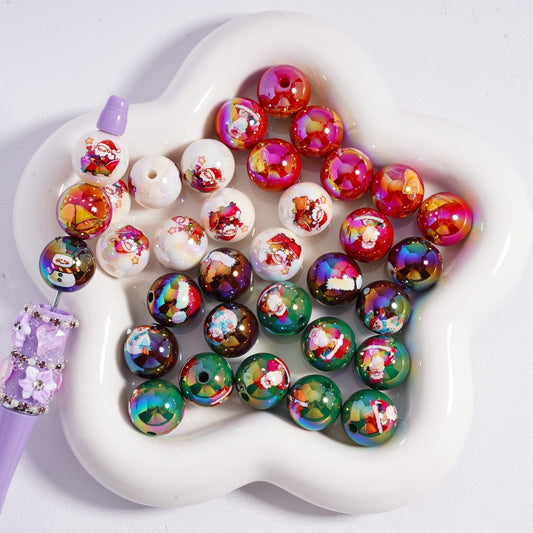 Acrylic Beads UV Coating Cute Father Christmas in the Sled Elk Candy Cane Bell Hat Multi-Color 16MM (Single Color is available for 200pcs(whole bag)Only)