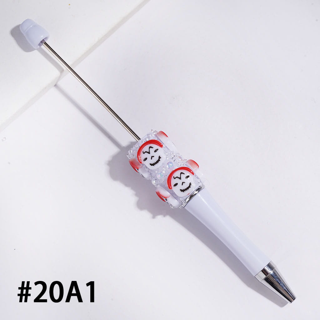 Hand-Made Sugar Beadable Pens with Skull Ghost Halloween Series, UV Coated White Pearl Black Cone Shaped Rhinestones