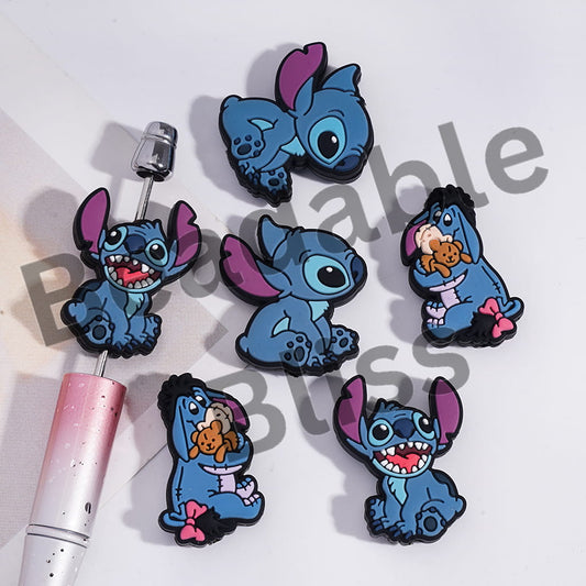 Silicone Focal Beads Cute Blue Cartoon Buddy Sad Donkey Classic Bear