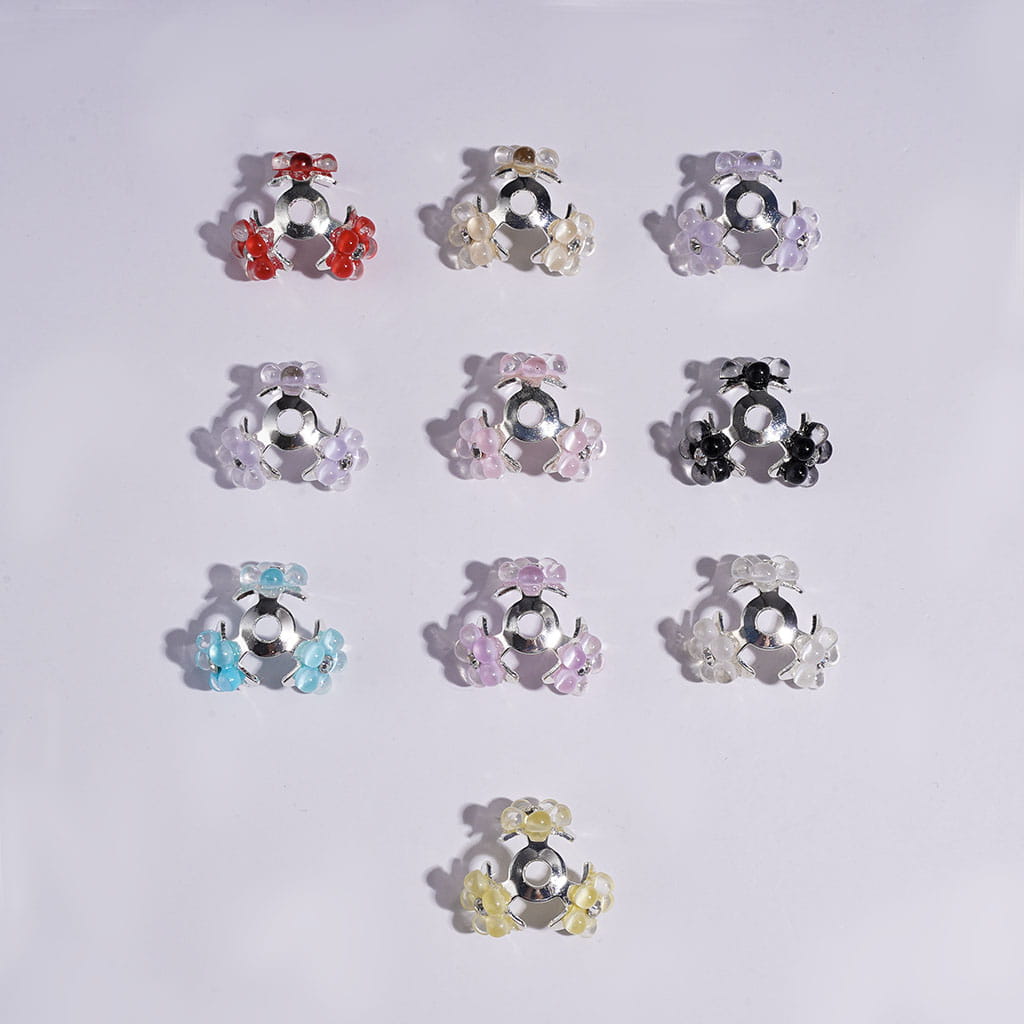 Charm Jewelry Accessories Mini Cute Pearl Flowers with Clear Rhinestones, 10*10MM Multi-Color