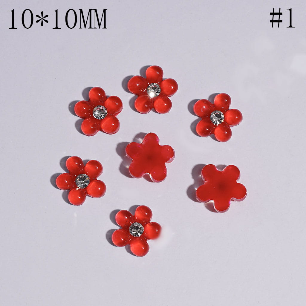 Charm Jewelry Accessories Mini Cute Pearl Flowers with Clear Rhinestones, 10*10MM Multi-Color