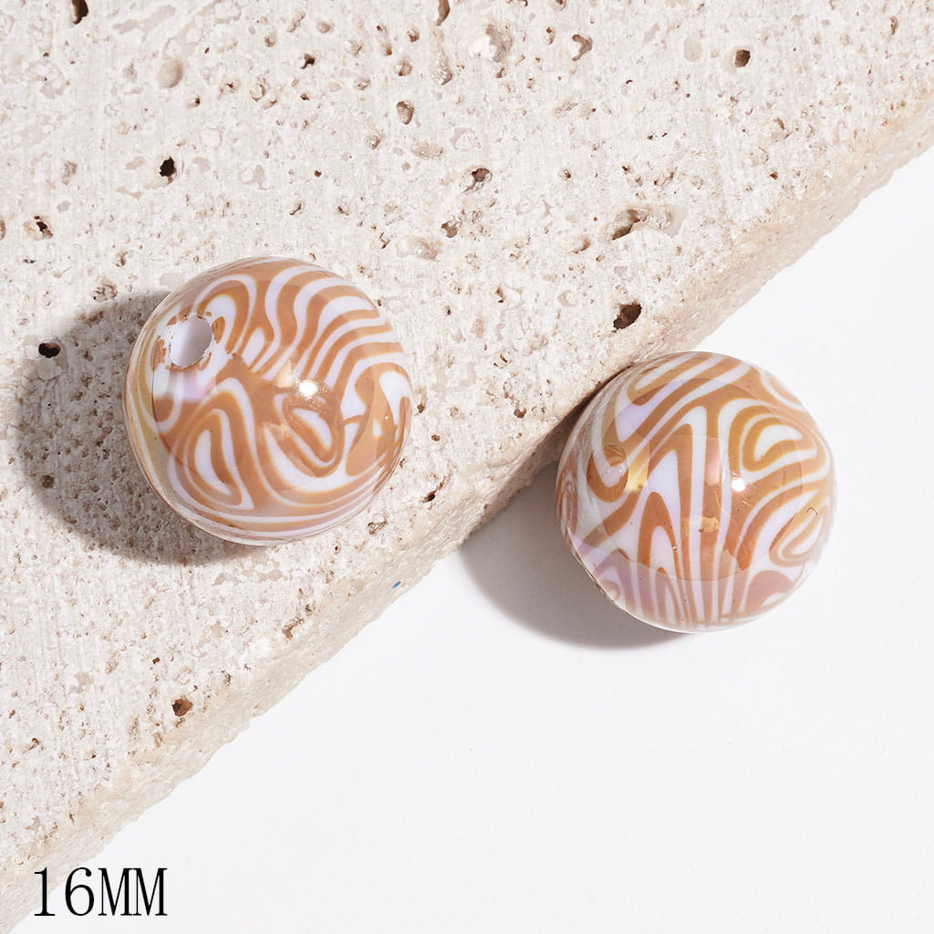 Acrylic Beads for Bracelets UV Finish with Zebra Texture, Multi-Color, 16MM