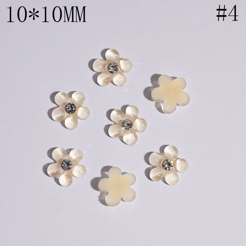 Charm Jewelry Accessories Mini Cute Pearl Flowers with Clear Rhinestones, 10*10MM Multi-Color