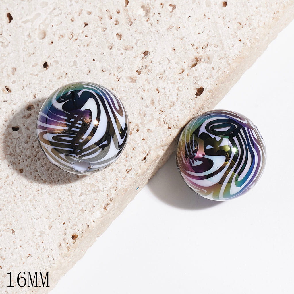 Acrylic Beads for Bracelets UV Finish with Zebra Texture, Multi-Color, 16MM