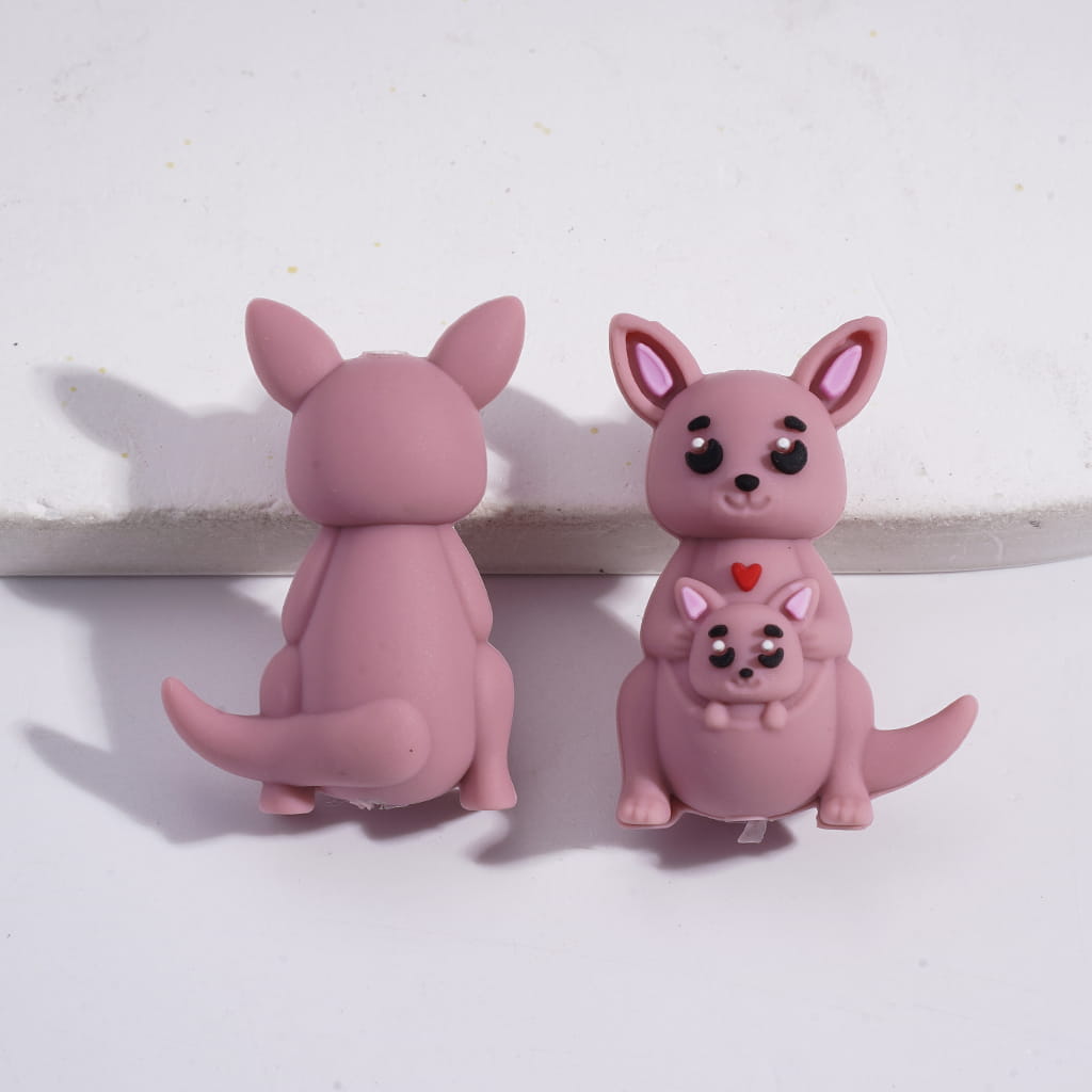 Silicone Focal Beads 3D Kangaroo Mom Holding Baby in Various Colors