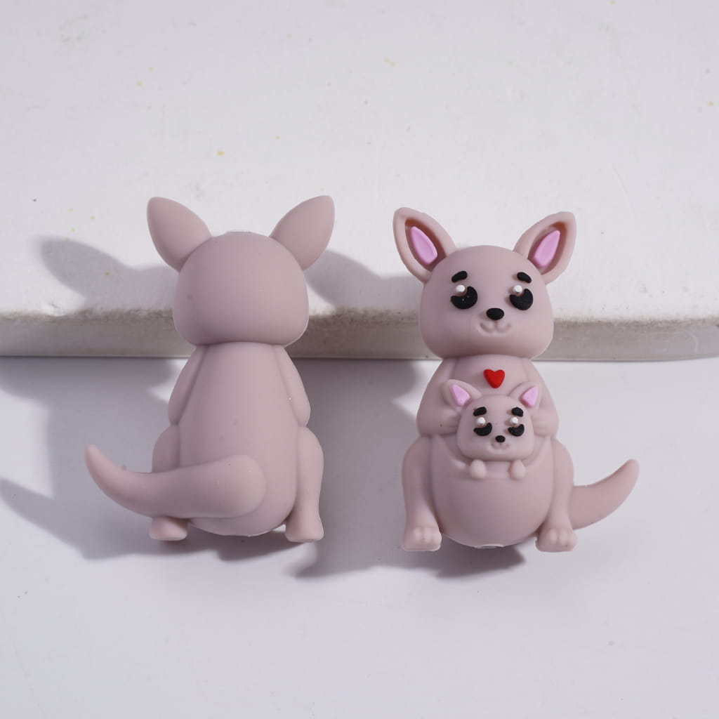 Silicone Focal Beads 3D Kangaroo Mom Holding Baby in Various Colors