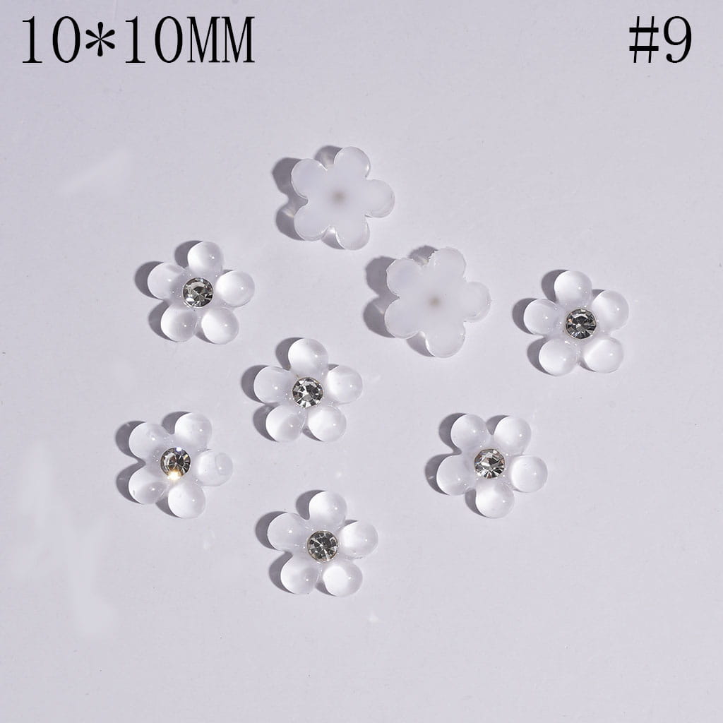 Charm Jewelry Accessories Mini Cute Pearl Flowers with Clear Rhinestones, 10*10MM Multi-Color