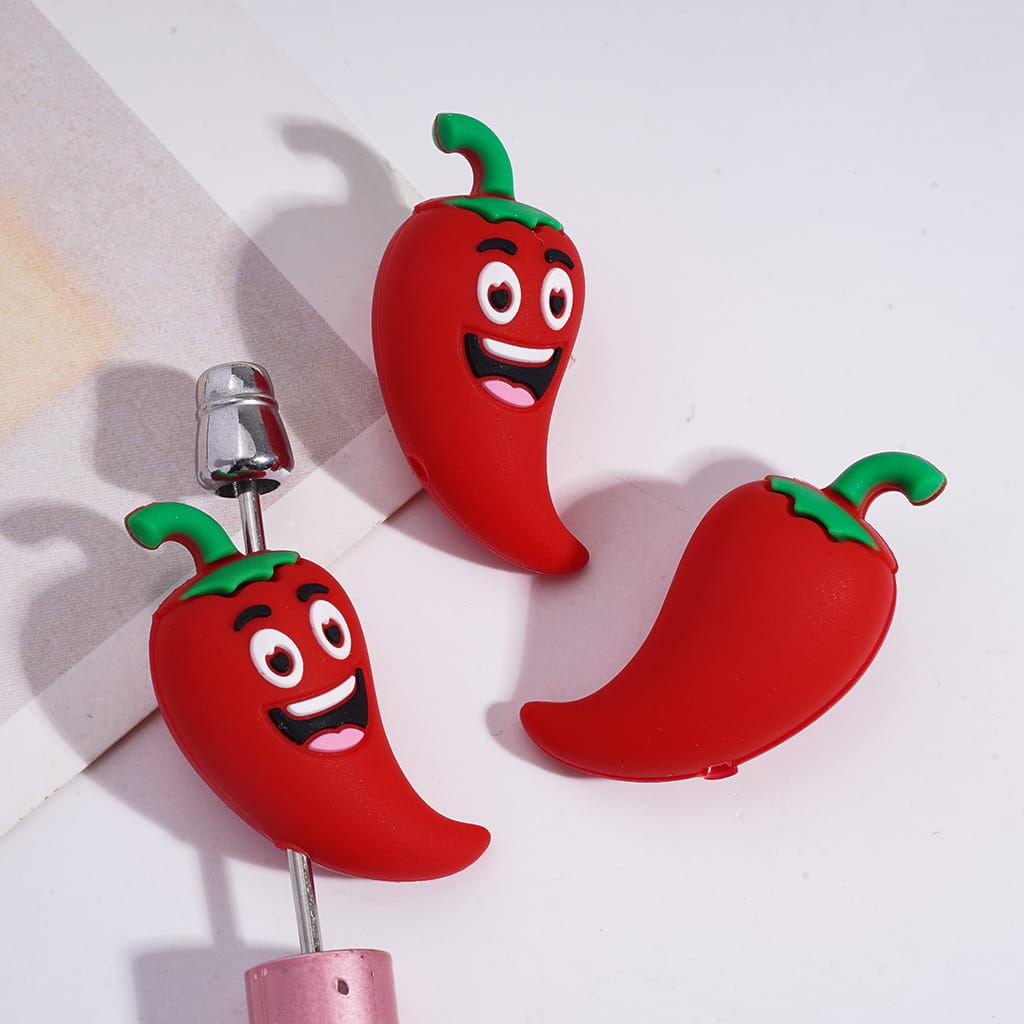 Silicone Focal Beads 3D Vivid Red Pepper and Cucumber in Various Style