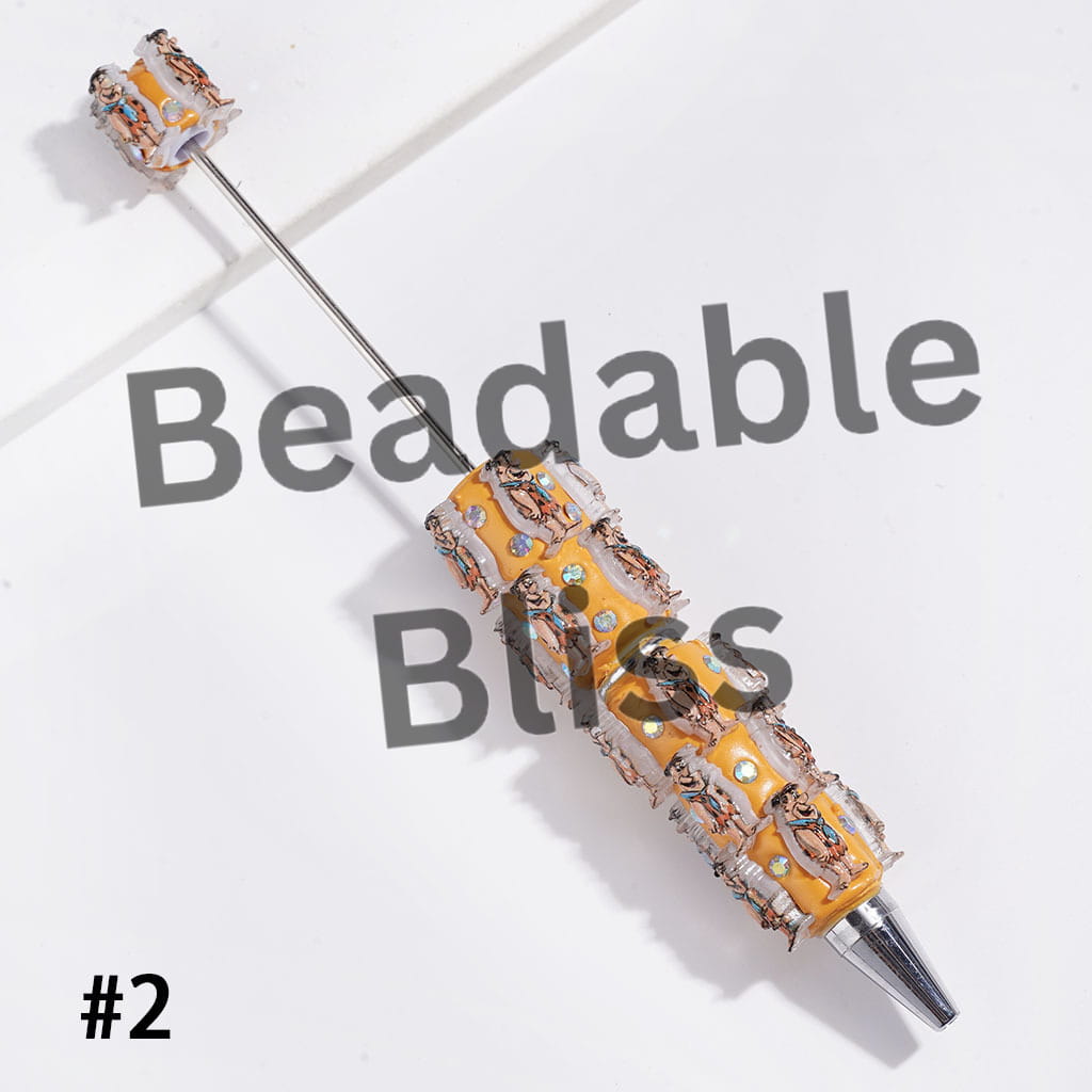 Beadable Clay Pens with Stone Age Funny Family and Neighbor, AB Rhinestones, Multi-Color