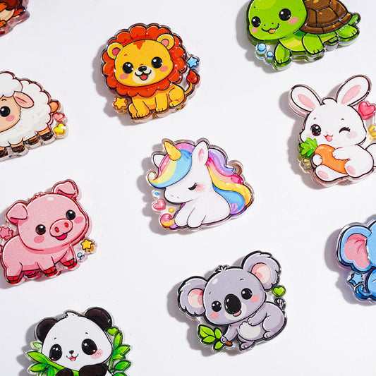 Cute Animal Acrylic Beads, Lion Pig Bunny Panda Koala Elephant Horse Sheep Turtle Cow Squirrel Giraffe, Semi-Clear, Random Mix