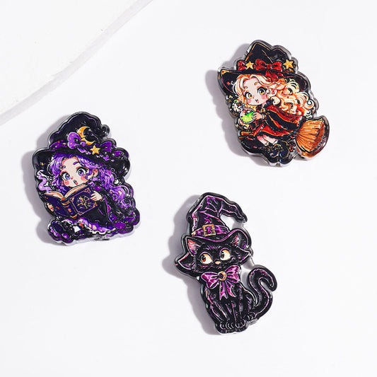 Halloween Beautiful Witch & Black Cat & Magic Potion Book Acrylic Beads, Random Mix