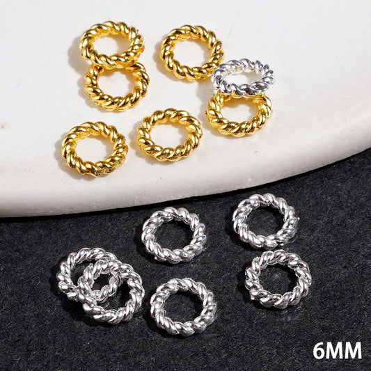 Metal Beads with Twisted Texture, Jewelry Accessories 6MM, Silver and Gold