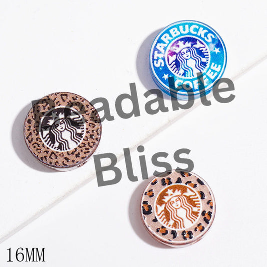 16MM - Acrylic Beads Coffee Series, Flat Round Shape, Multi-Color, Random Mix