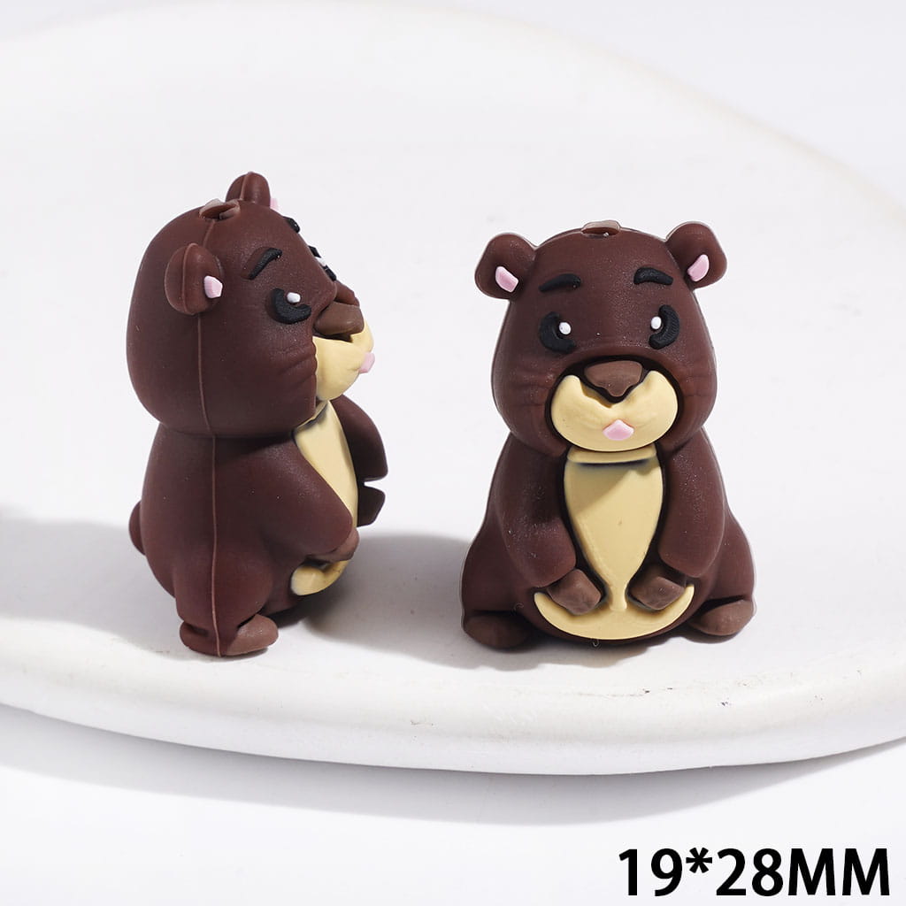 Silicone Focal Beads 3D Capybara in Standing Position, 19*28MM Multi-Color