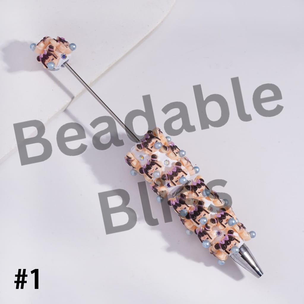 Beadable Clay Pens with Baby Girl Face Blowing Silver Bubble and AB Rhinestones in Various Style