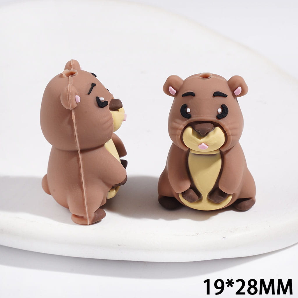 Silicone Focal Beads 3D Capybara in Standing Position, 19*28MM Multi-Color