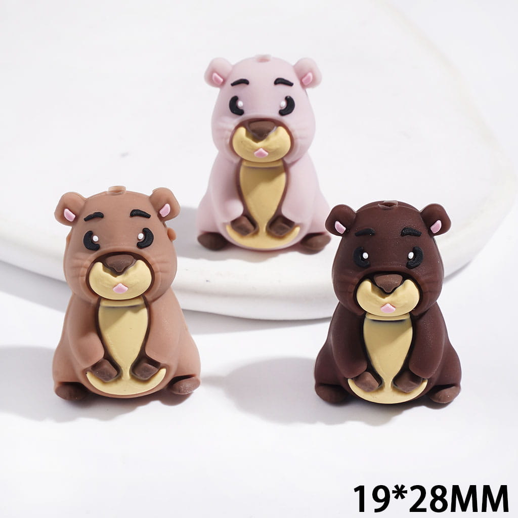 Silicone Focal Beads 3D Capybara in Standing Position, 19*28MM Multi-Color