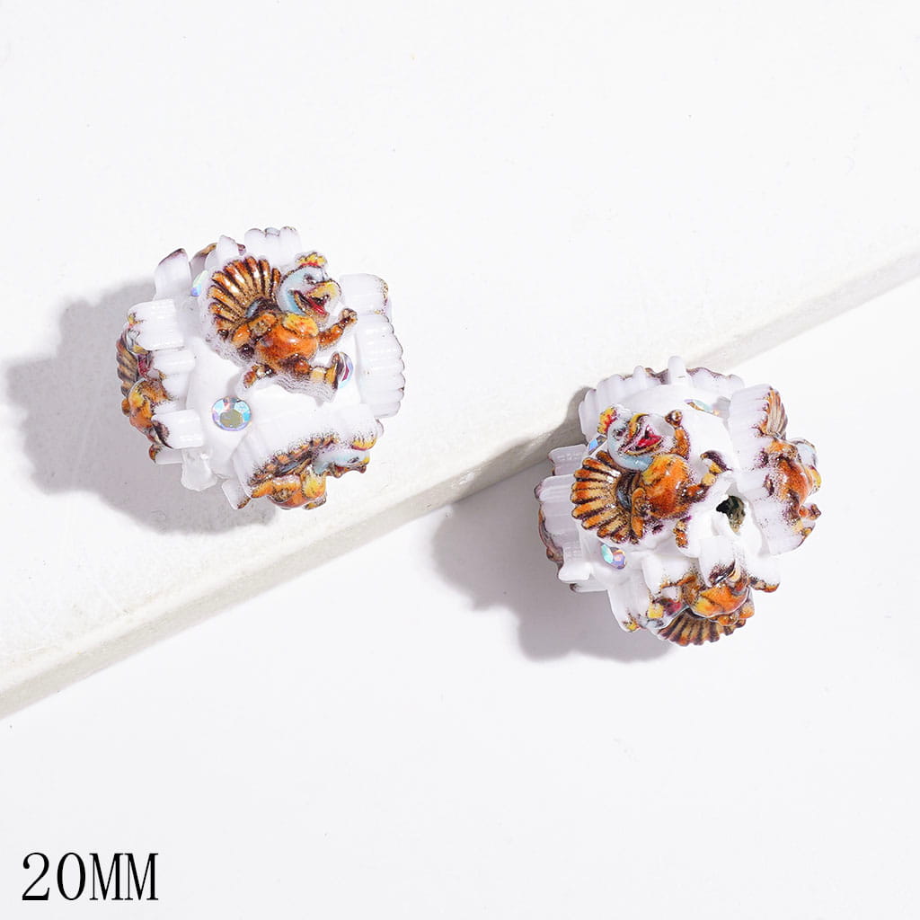 20MM - Thanksgiving Day Theme Clay Beads,  with Running Turkey and AB Rhinestones