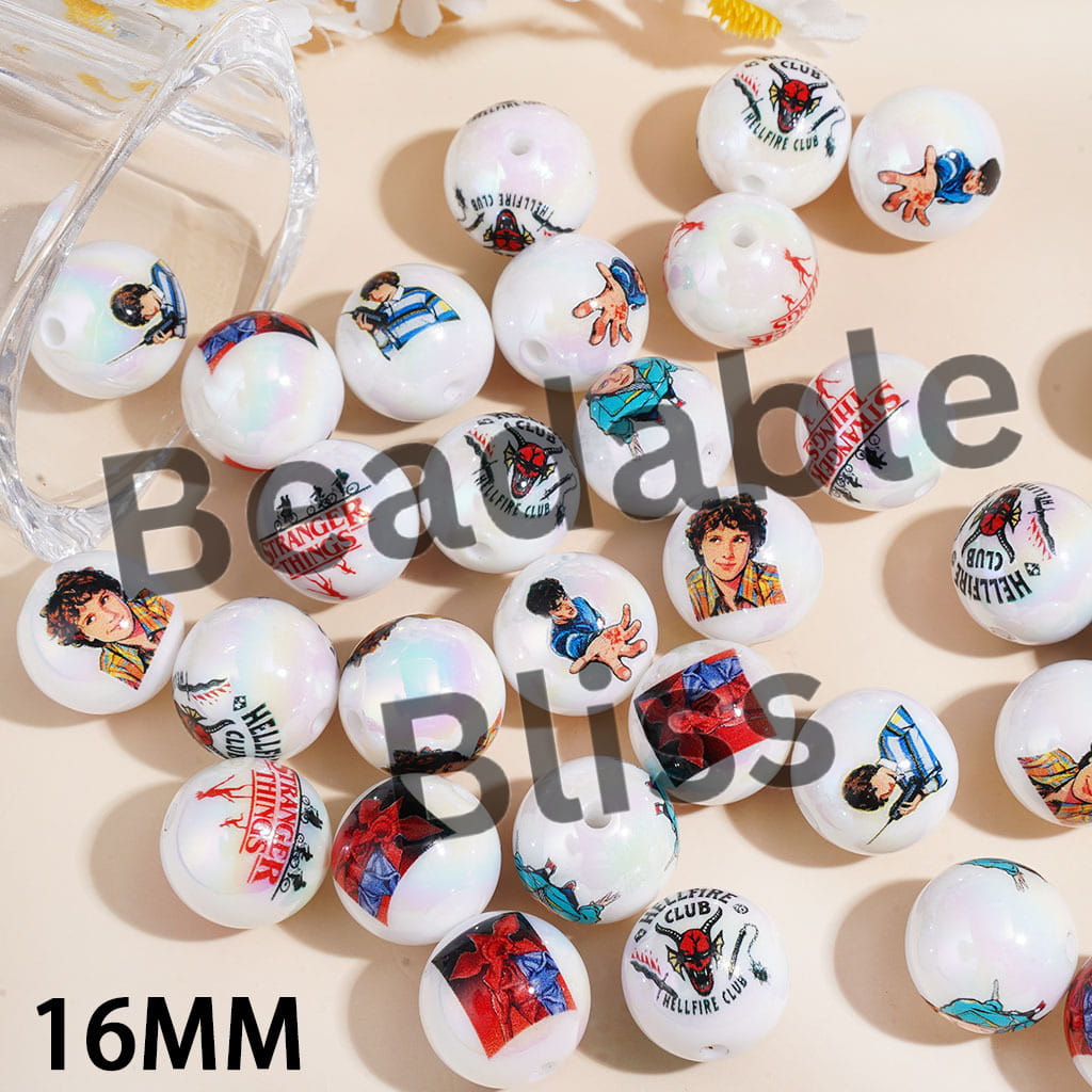 UV Coating Acrylic Beads for Bracelets with Strange World Character Series in Horror Style, 16MM Random Mix