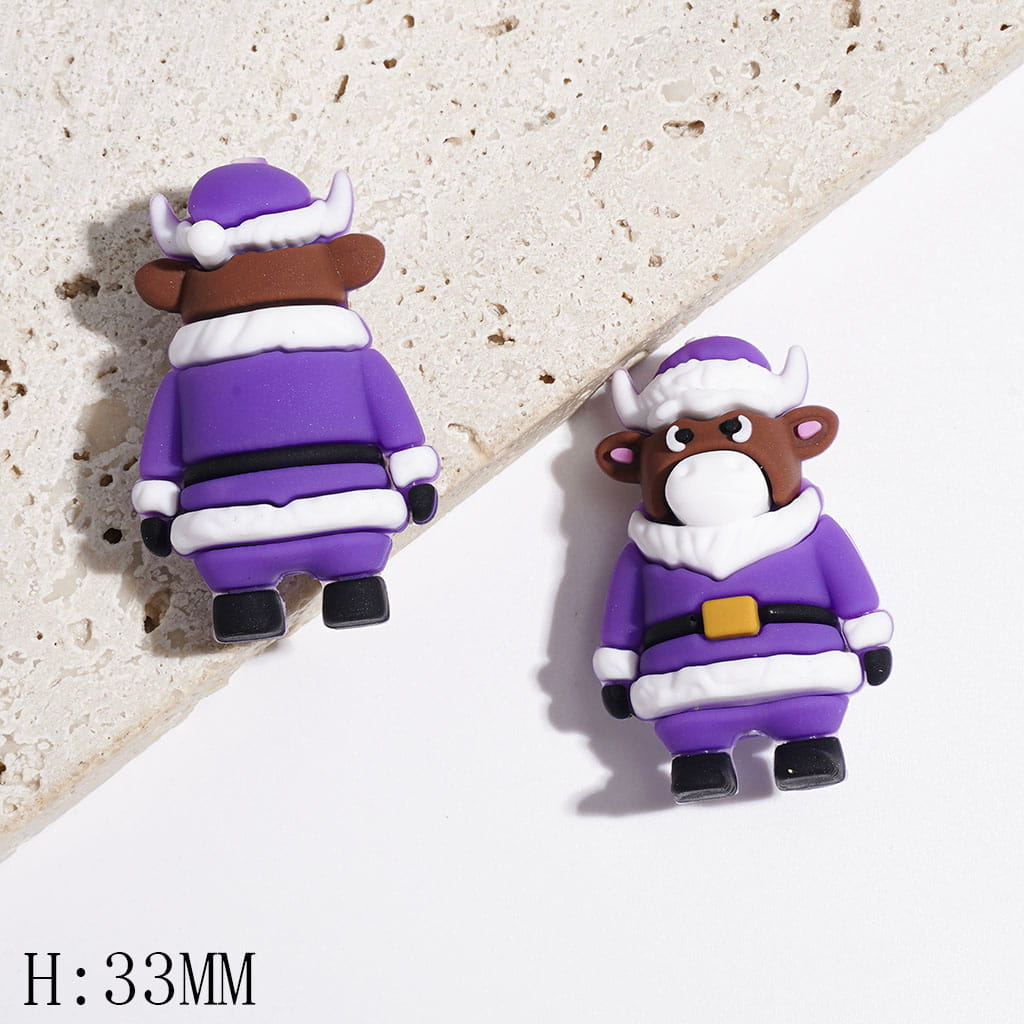 Silicone Focal Beads Brown Cow Cattle Calf with Christmas Santa Claus Clothes, Height 33MM, Multi-Color