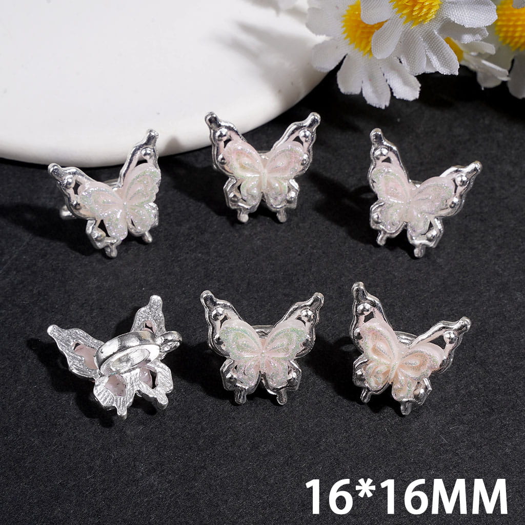 Silver Alloy Bail Beads Butterfly in Gradient Colors, Charm Pendant Jewelry Accessories 16*16MM Multi-Colors