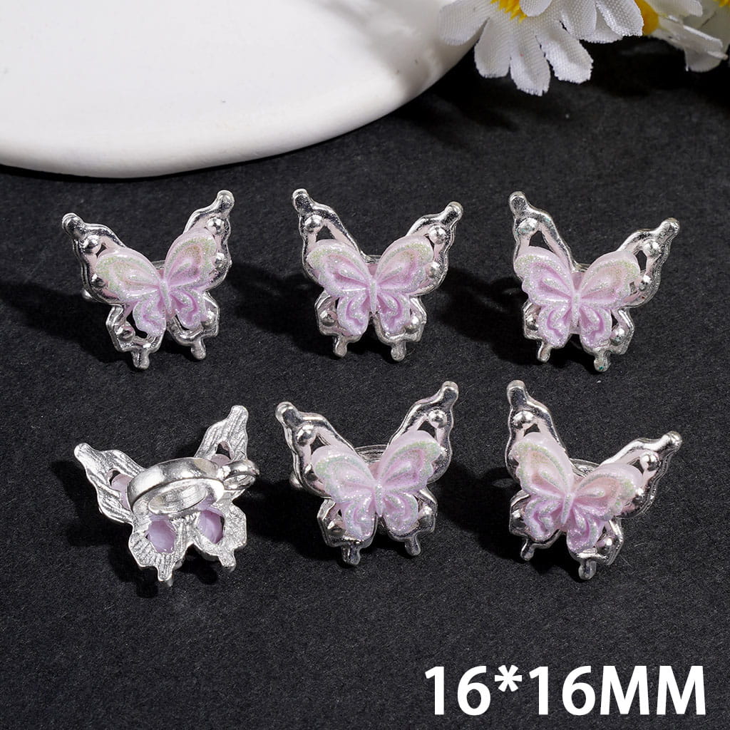Silver Alloy Bail Beads Butterfly in Gradient Colors, Charm Pendant Jewelry Accessories 16*16MM Multi-Colors