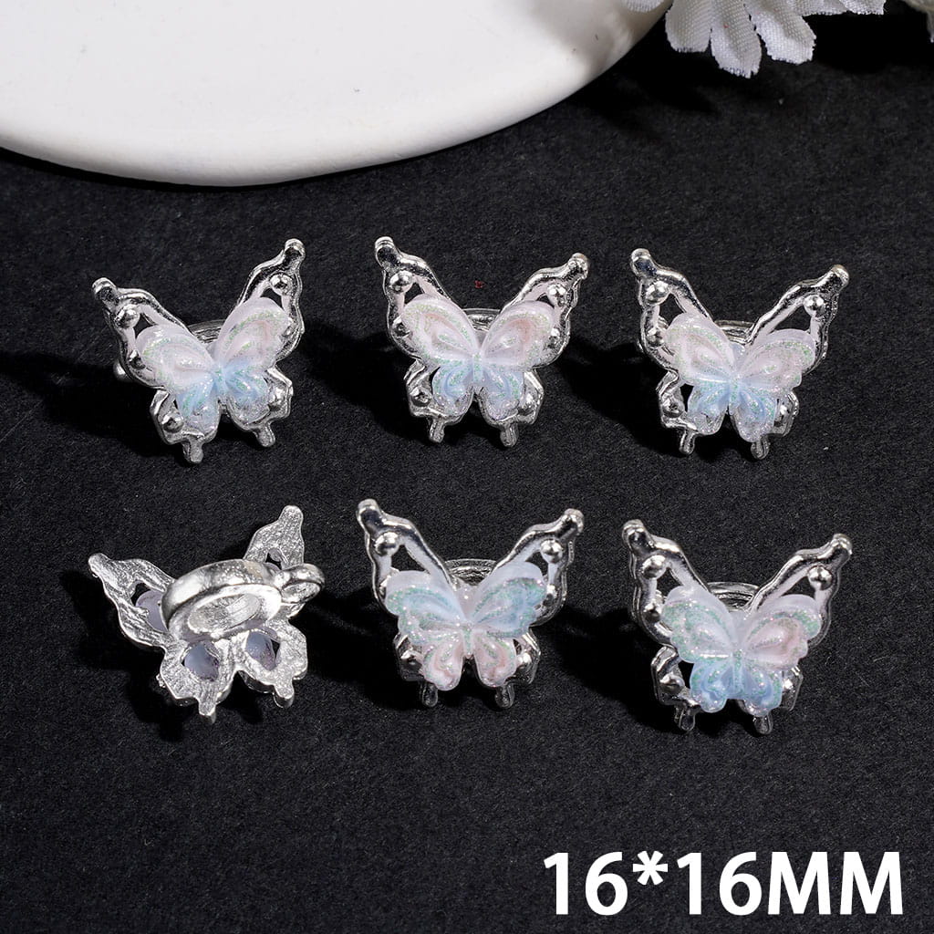 Silver Alloy Bail Beads Butterfly in Gradient Colors, Charm Pendant Jewelry Accessories 16*16MM Multi-Colors