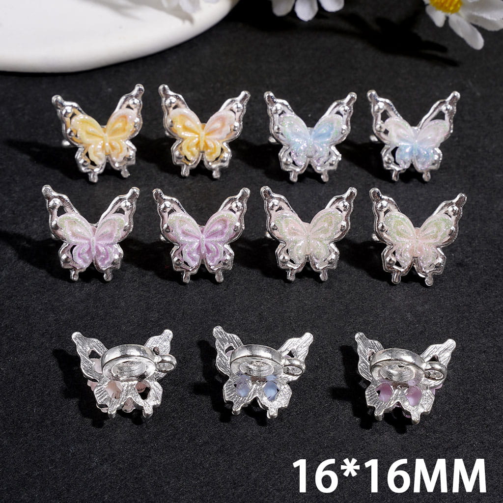 Silver Alloy Bail Beads Butterfly in Gradient Colors, Charm Pendant Jewelry Accessories 16*16MM Multi-Colors