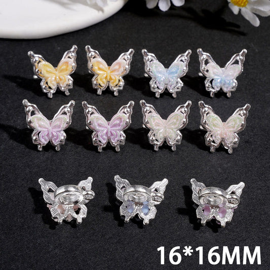 Silver Alloy Bail Beads Butterfly in Gradient Colors, Charm Pendant Jewelry Accessories 16*16MM Multi-Colors
