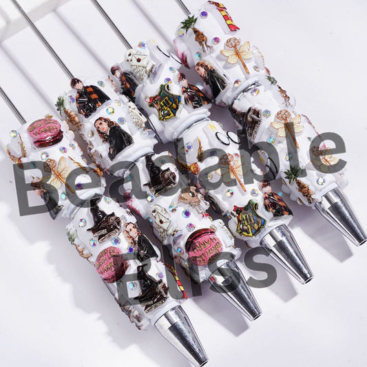 Beadable Clay Pen with Classic Wizard Boy Character Series, AB Rhinestones