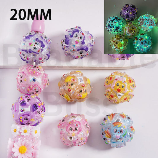 Clay Beads Luminous Cute Little Pon Series AB Rhinestones Multi-Color 20MM, Random Mix